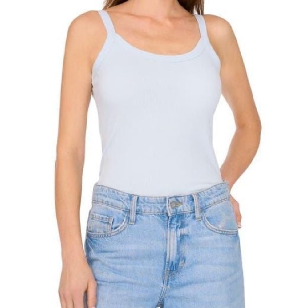 1.STATE
Women's Sky Blue Basic Summer Rib Jersey Scoop Neck Tank Top Size Large